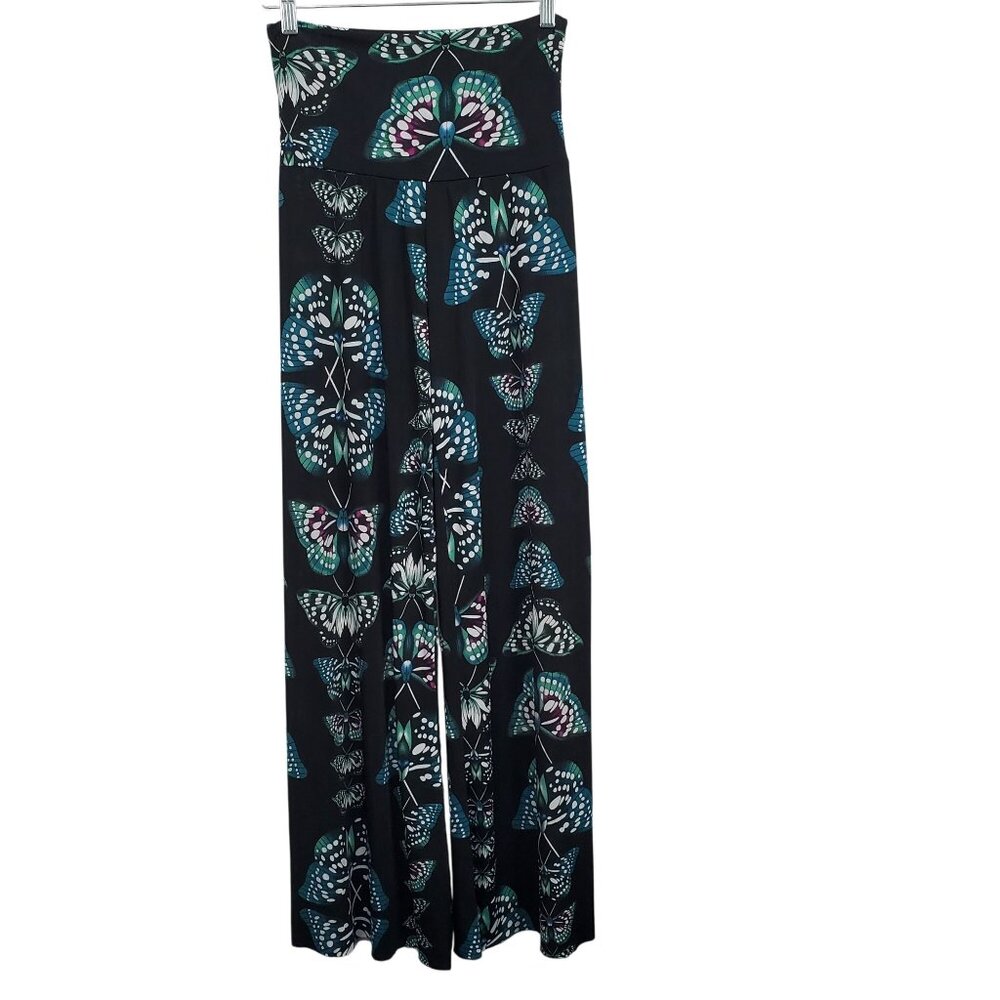 Yelete Leg Wear Sz S Pants High Foldover Waist Butterfly Print Wide Flowy Stretc - Picture 2 of 10